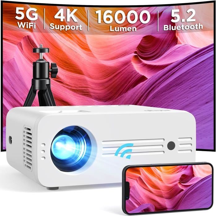 Vidéoprojecteur 1080P 16000 Lumens Avec WiFi Bluetooth 5G - Retroprojecteur Zoom Électrique Pour Home Cinéma, Gaming Et Présentations