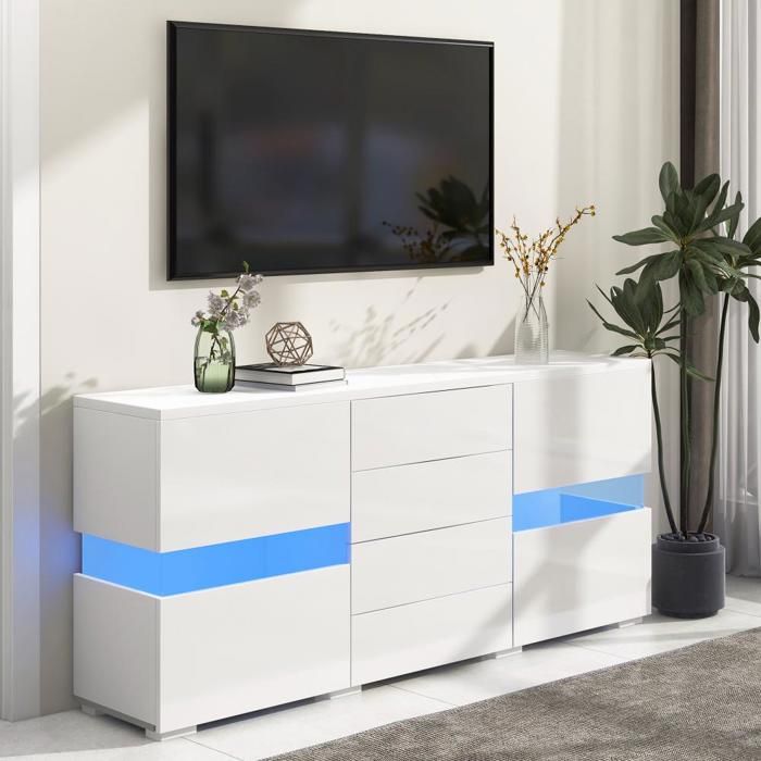 Buffet de stockage armoire unité avec 16 couleurs de lumières LED Commode Blanc