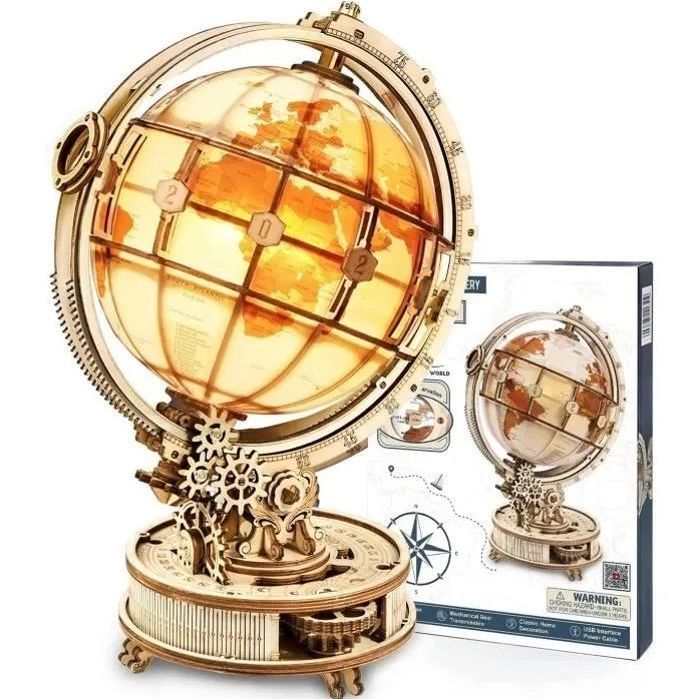 Puzzle 3D Bois Globe Lumineux Maquette en Bois a Construire Adulte - Kits de Modèles de Bricolage Construction Jouet