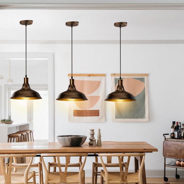STOEX 3PCS Lustre Suspension Industrielle Vintage Plafonnier en Métal Abat-jour Chapeaux Luminaire Bronze
