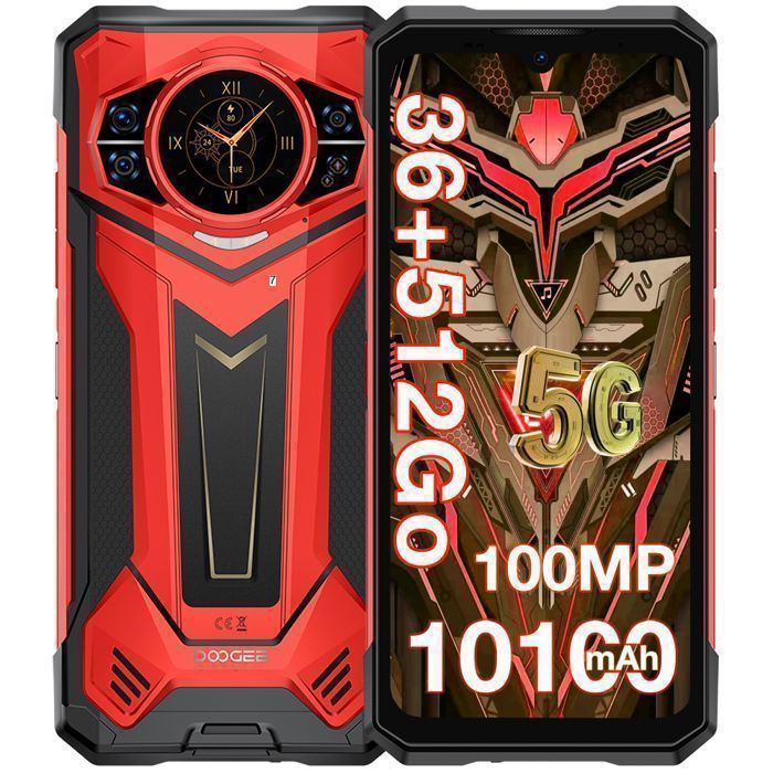 Doogee S200 Plus 5G Smartphone Robuste 36Go + 512Go 10100mAh/33W 100MP AI Caméra 672+1.32 Écran IP68 Téléphone NFC GPS - Rouge