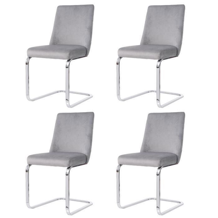 Lot de 4 Chaises de Salle à Manger en Velours Gris – Design Moderne avec Dossier Capitonné et Pieds Métalliques Chromés