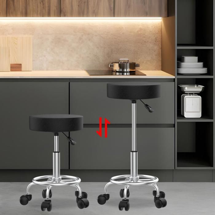YIPEEMA. 2PCS TABOURETS DE BAR MOBILES À ROULETTES NOIR 36*36*49-64CM.