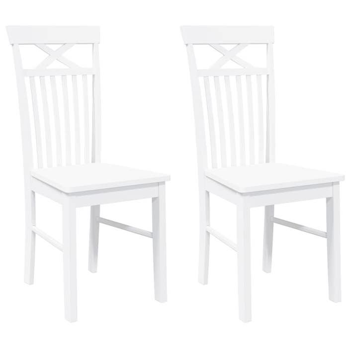 Blanc Lot de 2 Chaises à manger - design ergonomique - blanc bois massif caoutchouc - cadre en bois Maximum 110 kg @EU7135314