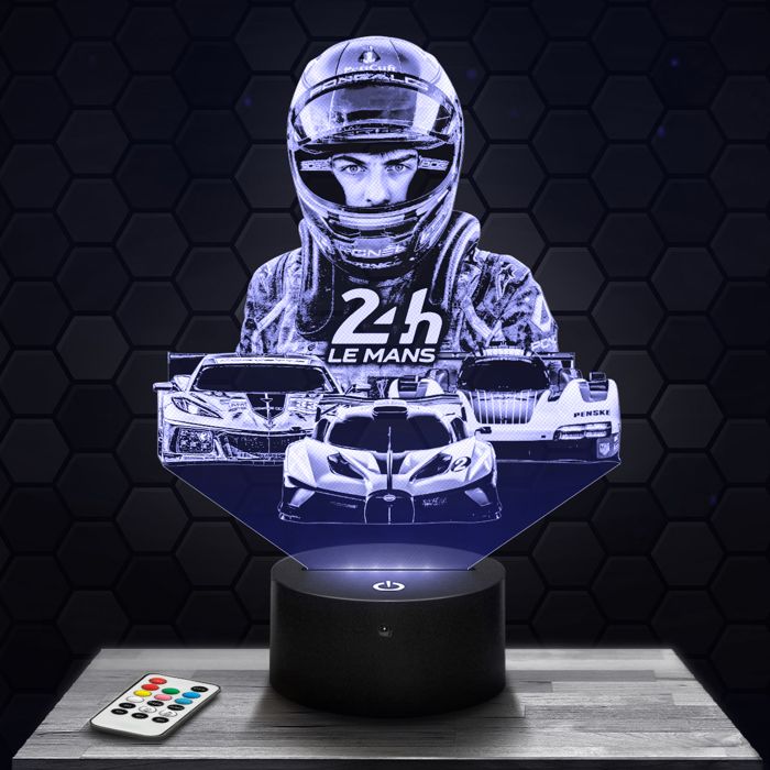 Lampe 3D - 24h du Mans - Jouet Miniature Cadeau 24h du Mans - Veilleuse Led Tactile avec socle au choix et télécommande