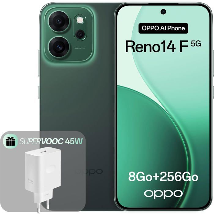 Smartphone OPPO Reno14 F 5G 8+256Go Écran 657 AMOLED 120Hz Caméra AI 50MP