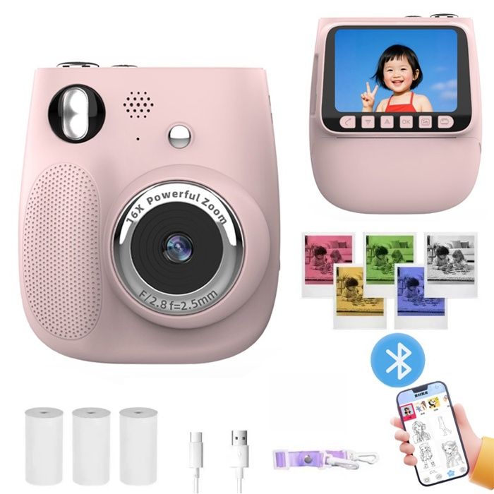 Appareil Photo Instantané Pour Enfants – Impression Thermique Noir & Blanc, 12MP, Vidéo 1080P, 32 Go SD, Cadeau 3-12 Ans