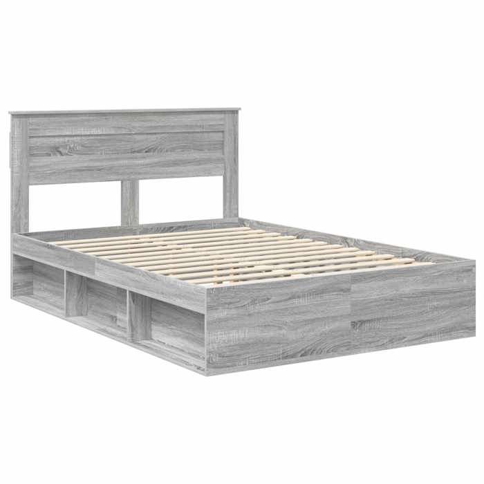 Structure de lit avec matelas - UU - Gris Sonoma - Pin massif - 150x200 cm - Cadre à lattes - Grand espace de stockage
