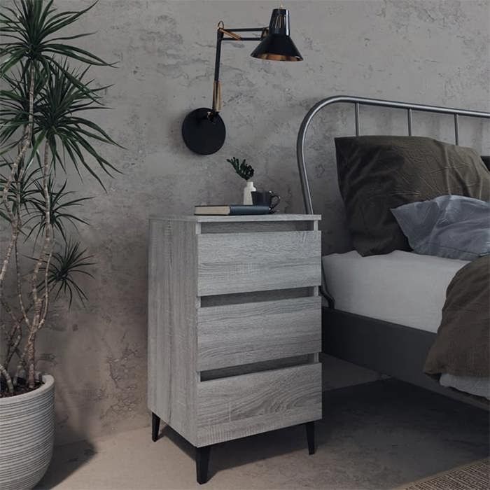 SALE 2026 Table de nuit Gris - Table de chevet avec pieds en métal Sonoma gris 40x35x69cm PRO121307302