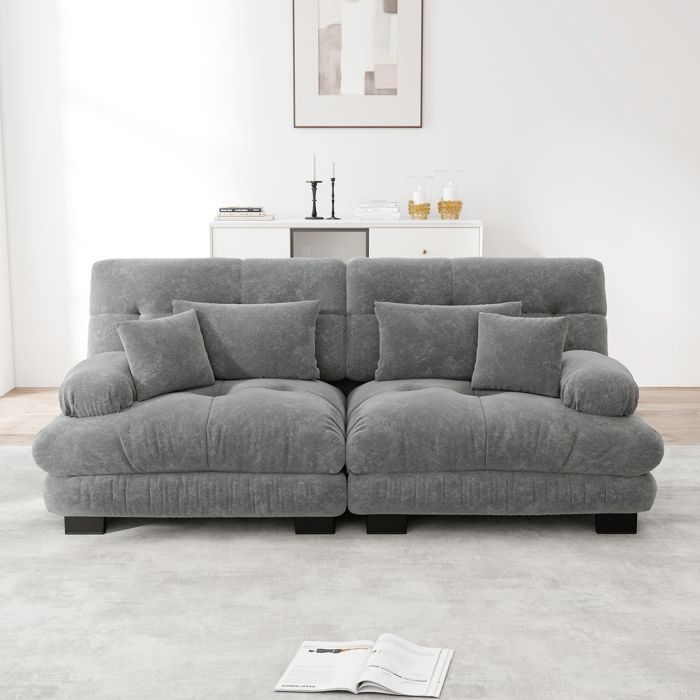 Canapé nuage pour salon canapé 2 places en chenille avec coussins canapé capitonné avec larges accoudoirs pour chambre gris