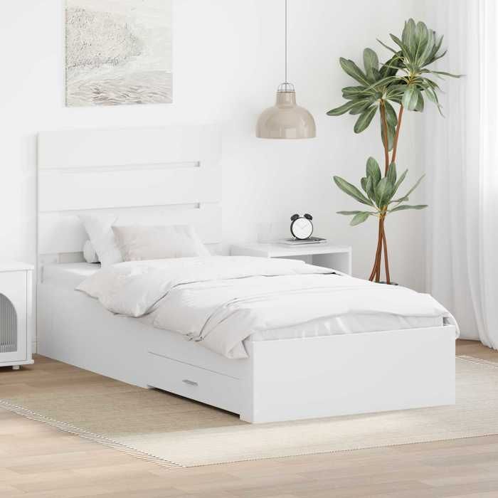 Blanc Cadre de lit moderne SARAZYJ Lit chambre avec tiroir Blanc 90 x 190 cm Bois dingénierie E4018