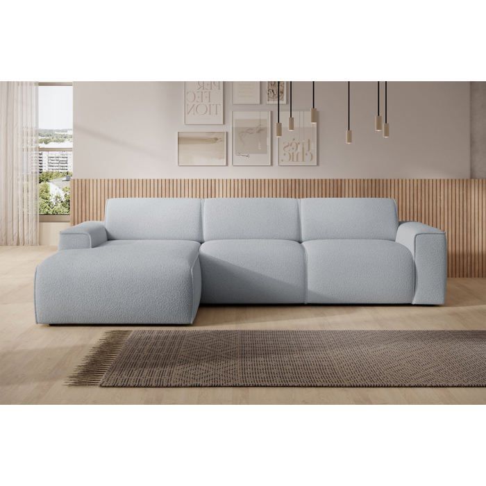 Canapé d’angle – BOUVI – méridienne – en bouclette – gris clair – gauche Canapé d’angle – BOUVI – méridienne – en bouclette – gris clair – gauche
