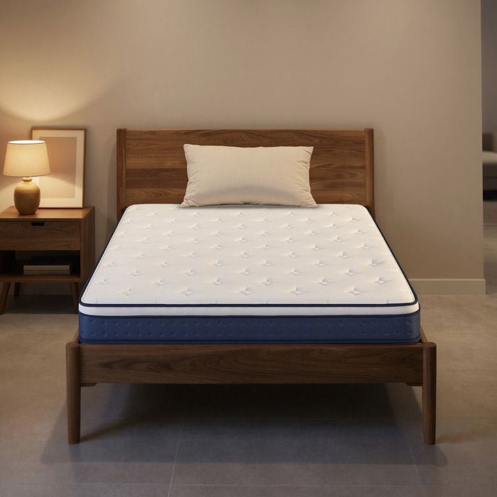 Matelas à Mémoire de Forme Gel 140 x 190 cm Hybride Ressorts Ensachés Soutien 7 Zones Housse Respirante Bleu