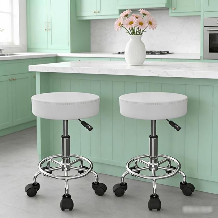 MIPAN.Lot de 2 Tabouret De Bar Avce roue - Réglable en Hauteur 48-65cm - Pivotable 360 ° - Tabouret de Bureau Blanc