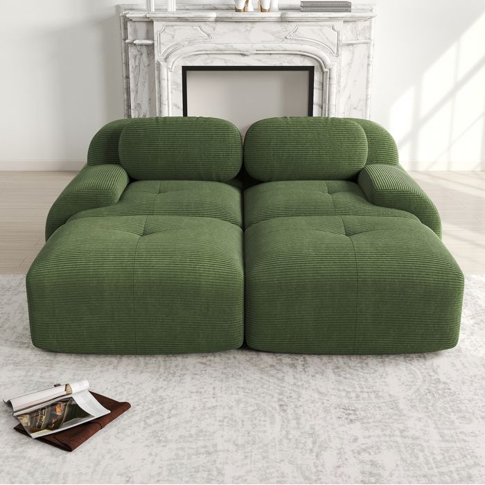 Canapé modulable 2 places vert en velours côtelé sans montage design ergonomique