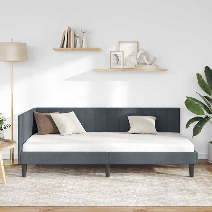 Magnifique Cadre de lit dangle - SARAZYJ - Design en L - Lit de repos - Lit de jour - Gris foncé 90cm x 200cm Velours - 503602