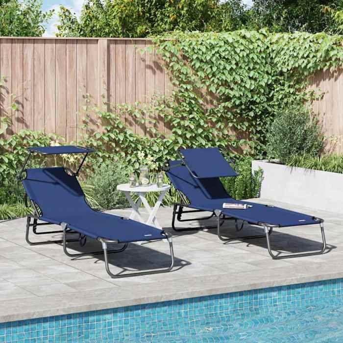 Bain de Soleil - NANAS - Chaise longue pliante - Lot de 2 - 2 PLACES - Bleu 190 x 57 x 81cm oxford 1547215205
