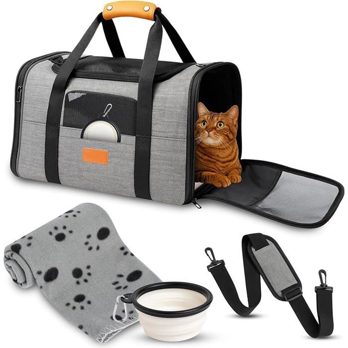 - Sac de Transport pour Chat et Chien - Caisse de Transport pour Petit Chien et Chat Comprenant Un Bol Pliable Une SAC DE SPORT