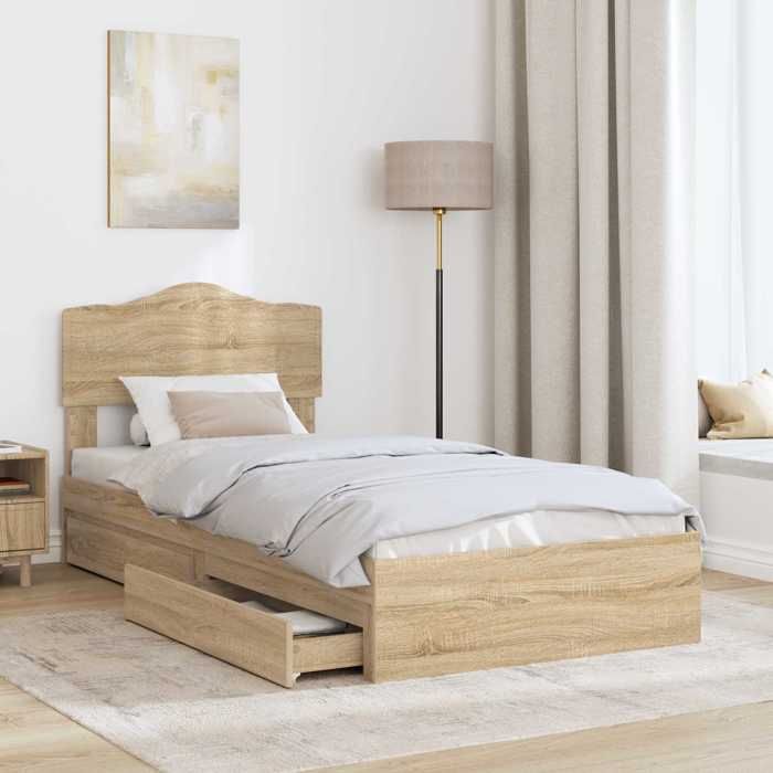 Structure/Cadre de lit - Lit de Rangement Chêne Sonoma 90X190 cm - Bois dingénierie - pour adul/enfant NL56072