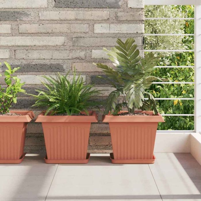 vidaXL Plateau carré à fleurs 6 pcs brique 21 x 21 x 2 cm