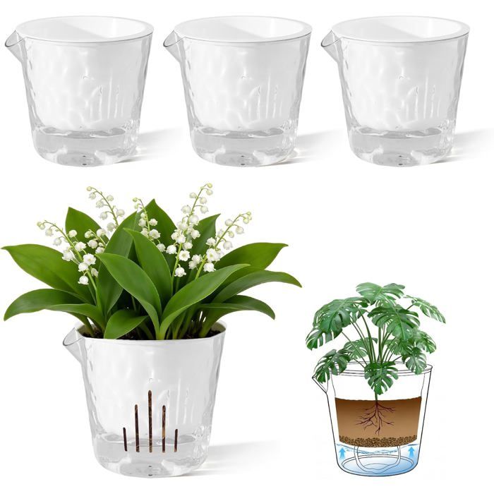 4 Pcs Pots De Fleurs En Plastique 18Cm Pot De Fleurs Auto-Arrosant Pots De Plantes Avec Trous De Drainage Et Réservoir DEau[PP95]