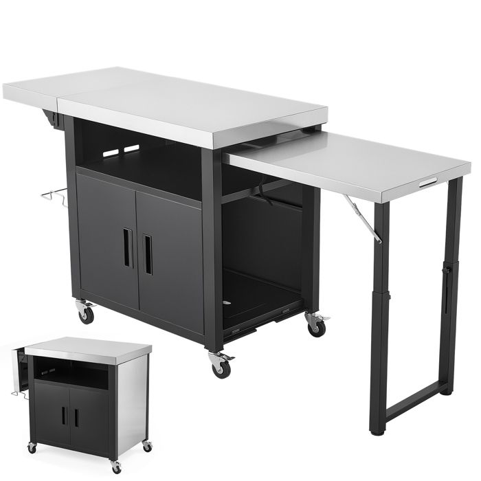 Desserte Extérieure 190 cm-Duoku-pour Jardin Terrasse et Cuisine en Plein Air Plan de Travail Mobile en Acier Inoxydable