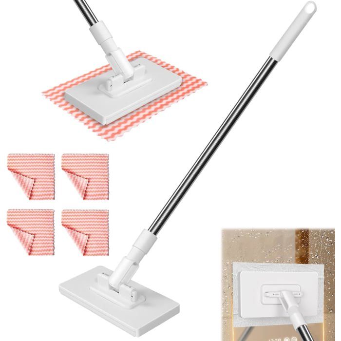 Serpillière mini à pression changement automatique chiffon rotative 360° 4 microfibres nettoyage mains libres cheveux saleté