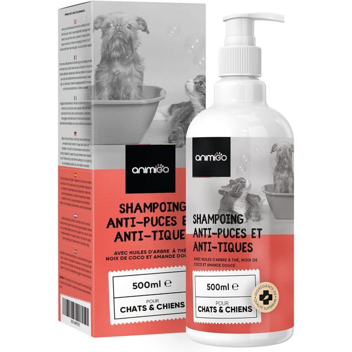 Shampoing Anti Puces Chien & Chats - 500ml Anti Tiques Chien Chiot Chaton & Chat - Adapté aux Peaux Sensibles