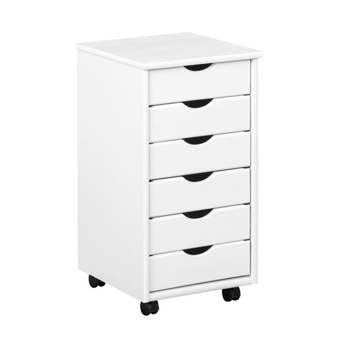 Caisson de bureau à roulettes - AUTREMENT - TABLE DAPPOINT - Pin massif - 6 tiroirs - Blanc vernis
