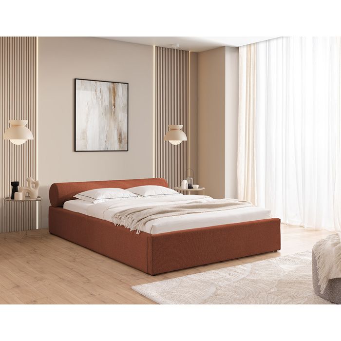 Billy - lit coffre queen size - 160x200 cm - en tissu texturé - sommier inclus - Terracotta