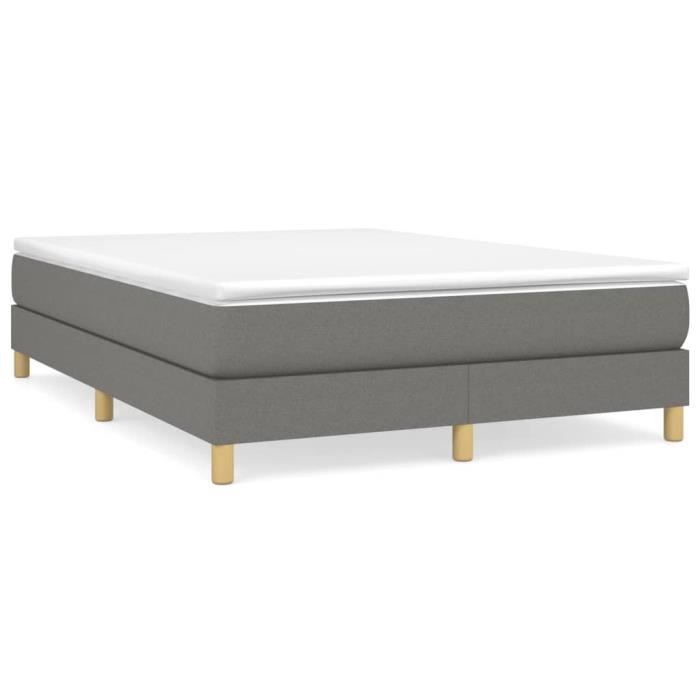 Sommier tapissier - AKOZON - 140x200 cm - Gris foncé - Lattes de contreplaqué - Pieds robustes