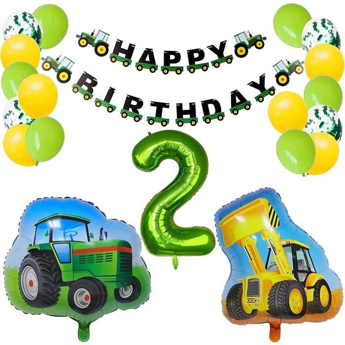 Decoration Anniversaire Garcon 2 Ans Tracteur Happy Birthday Decoration Vert Ballon Numero 2 369 Cdiscount Maison