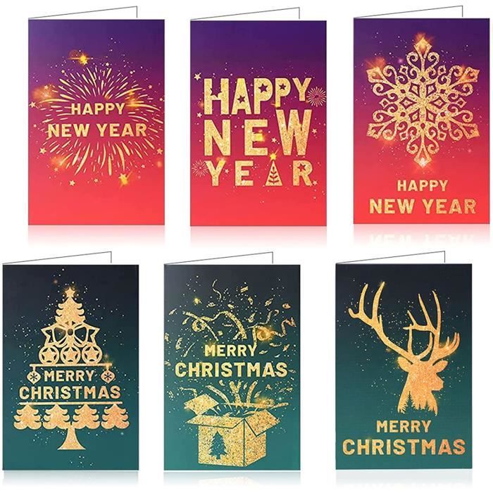 Carte Noel Set avec 24 Enveloppes et 24 Autocollants Carte de Voeux Noel Cartes de Noel Pliantes Carte d'arbre de Noël Père Motif de Noël Noël Vacances Carte de Vœux A