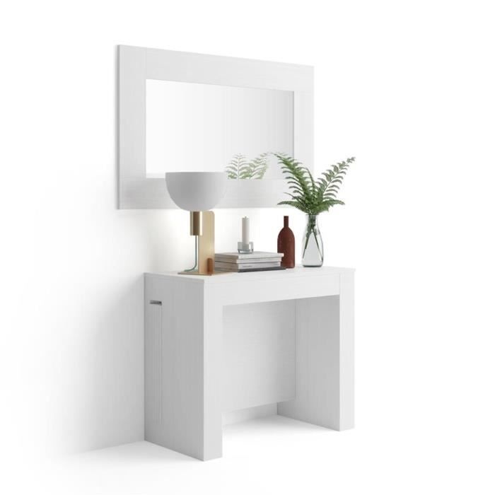 mobili fiver, table console extensible avec rallonges intégrées, easy, frêne blanc, mélaminé/aluminium, made in italy