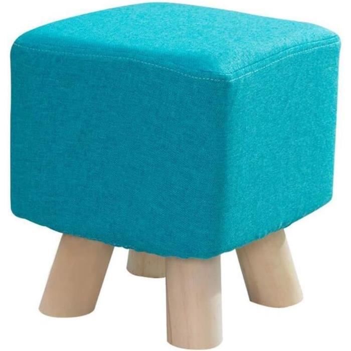 Pouf Ottoman Bois Massif 38x24x29cm - Tabouret Canapé Avec Coussin Moelleux Gris Pour Salon