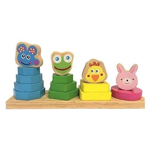 Jeu dempilement - WDK PARTNER - KDK943 - 4 animaux en bois - Apprentissage des formes - Motricité fine