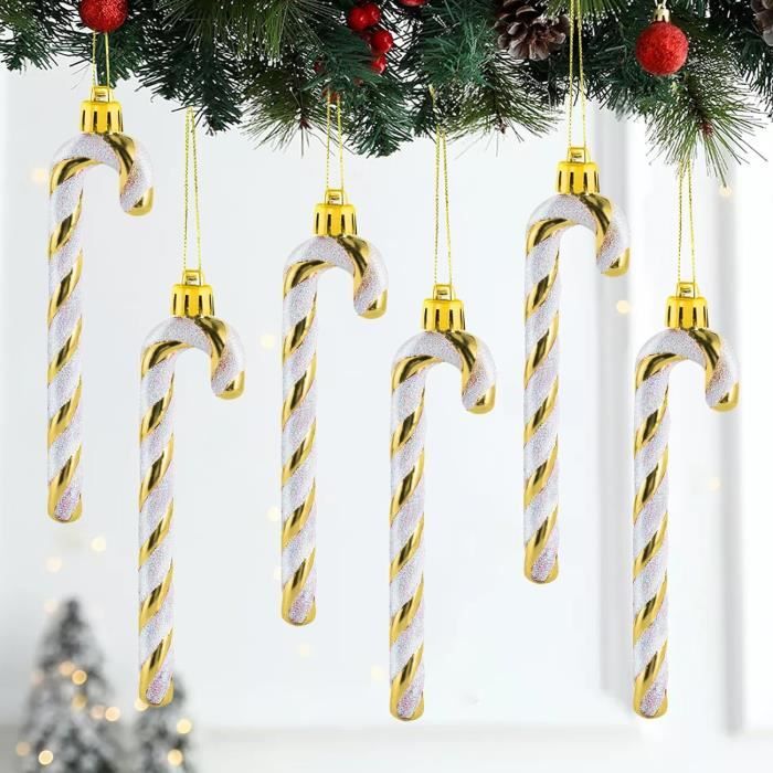 Décorations Noël Canne à Sucre Acrylique - Lot De 6 - Rouge Et Blanc - 12,5 Cm