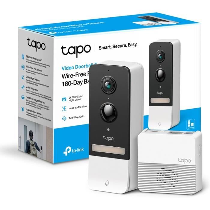 Tapo Sonnette Sans Fil Avec Caméra 2K 5Mp D230S1, Visiophone Sans