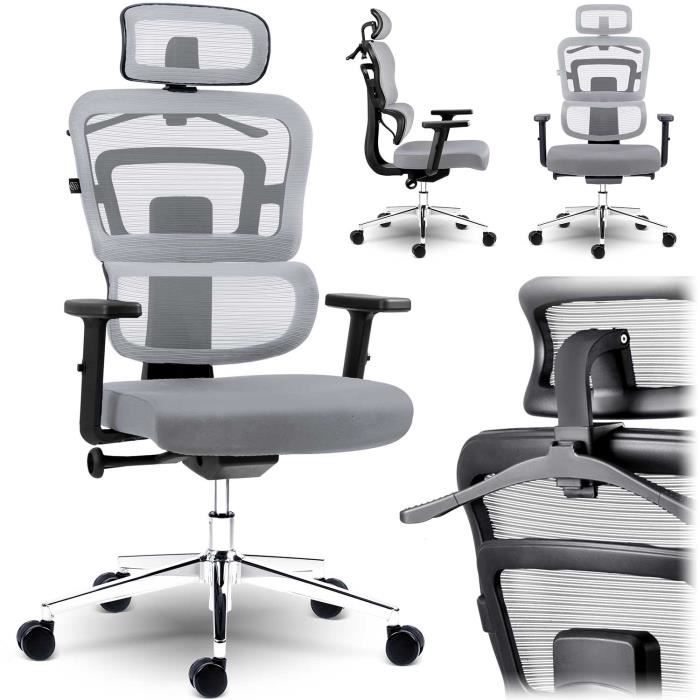 Chaise de bureau ergonomique - SOFOTEL - Micro-résille grise - Réglable en hauteur - Accoudoirs réglables
