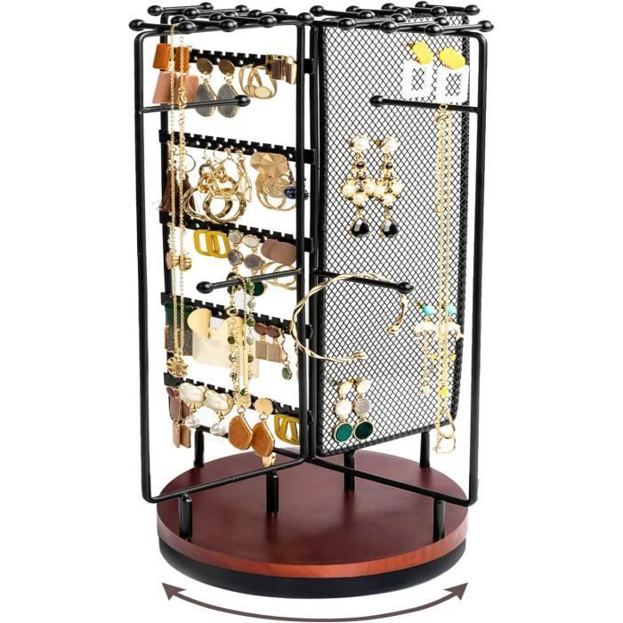 Porte Boucles D’Oreilles En Métal Noir Presentoir Bijoux Avec Socle - 5 Niveaux, 80 Trous Et 10