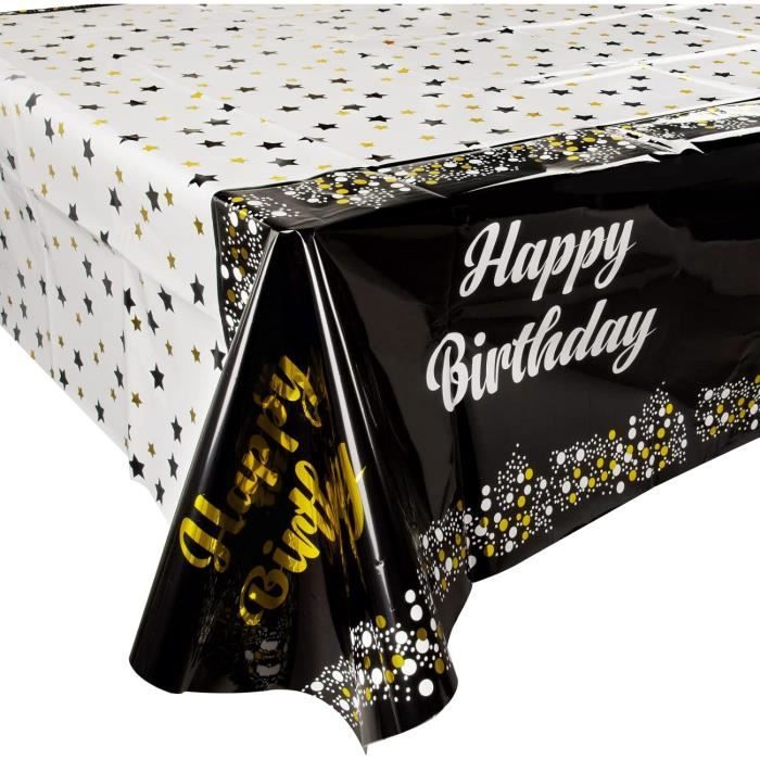 Nappe De Table Rectangulaire En Plastique Pour 70e Anniversaire - 137 X 274 Cm - Noir Et Doré - Pour Homme Et Femme