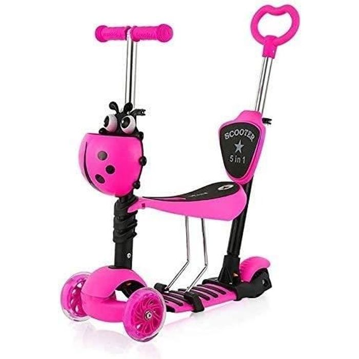 YOLEO Trottinette en Scooter à Roues Rose avec Roues à LED Scooter  multi-fonctionnel pour des enfants, bébés