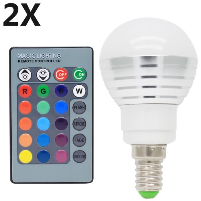 2X E14 RGB Ampoules LED Multicolore 3W RGB LED 16 Changement de Couleur 120° Angle de Faisceau