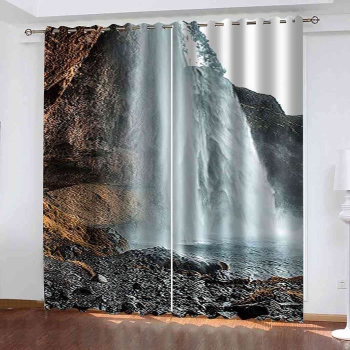 Lot De 2 Rideaux Occultants 107x244 Cm - Tissu Paysage Jaune Et Noir - 100% Polyester - Couvre-fenêtre Pour Chambre Et Salon - 6