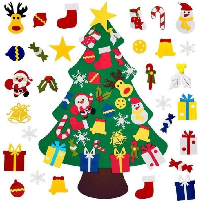 Sapin De Noël En Feutre 102cm DIY Avec Bonhomme De Neige - 40 Ornements Amovibles, Lumières Et Déco Pour Enfants