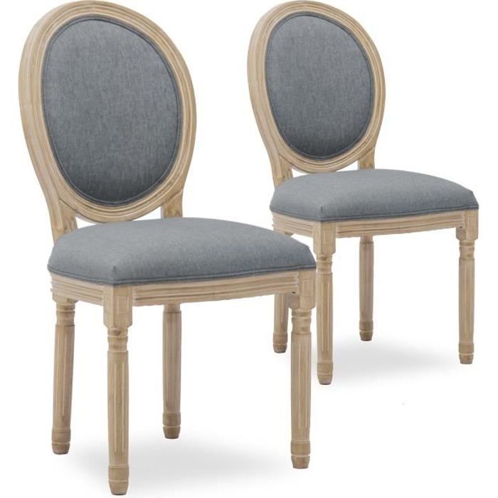 Lot de 2 chaises médaillon Louis XVI tissu Gris