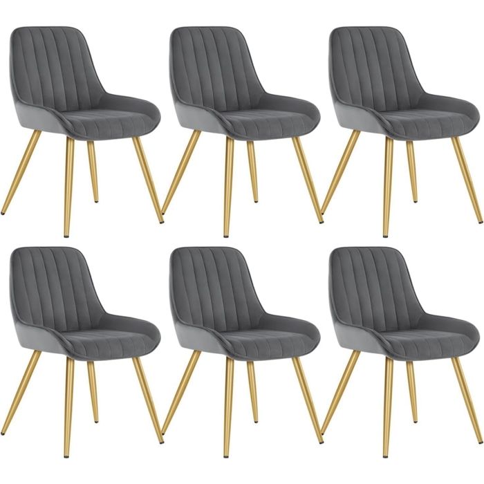 6 X Chaises de Salle à Manger Velours et MétalFauteuil de Cuisine Chaise de Salon avec DossierGris foncé
