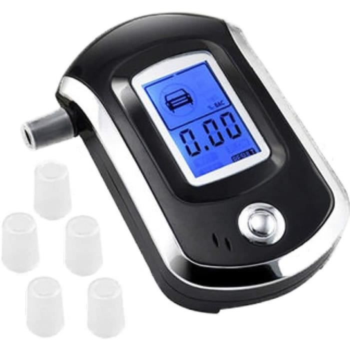 Testeur D’alcoolémie éthylotest Professionnel – écran LCD, Capteur Semi-conducteur – Avec 5 Embouts