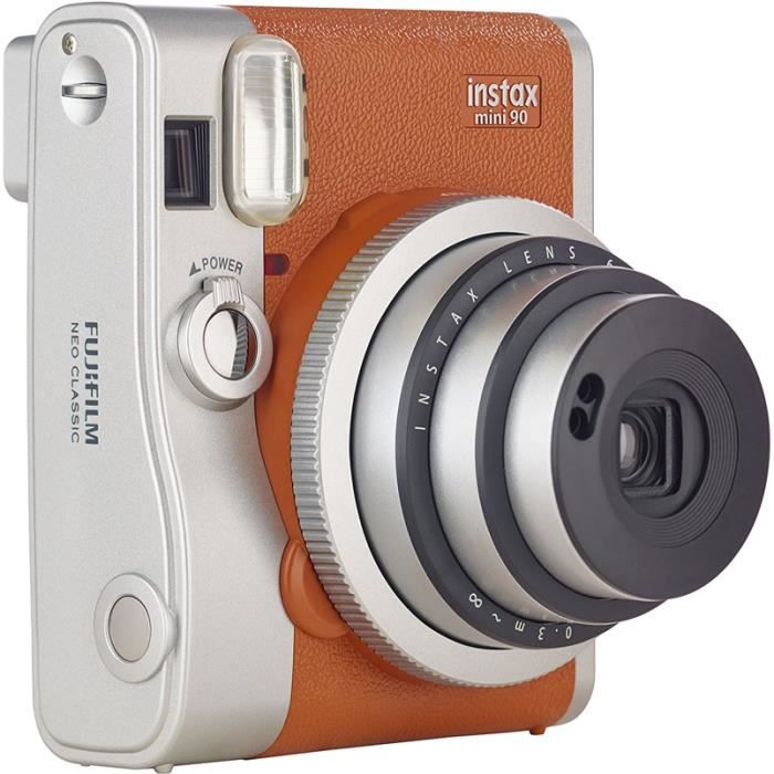 HelloHelio Étui compact rétro en similicuir pour appareil photo Fujifilm Instax Mini 90 Neo Classic avec sangle de poche 
