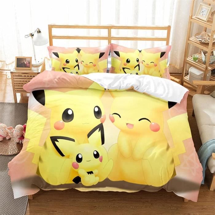 Pokemon Pikachu et SCORBUNNY - Parure de lit - Housse de Couette 140 x 200 cm et taie d'oreiller 70 x 90 cm - 100% Coton - Multicolore